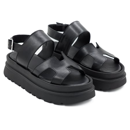 Sandale dama din piele naturala neagra, cu varf rotund si talpa 4 cm 0426-2-26 [2]