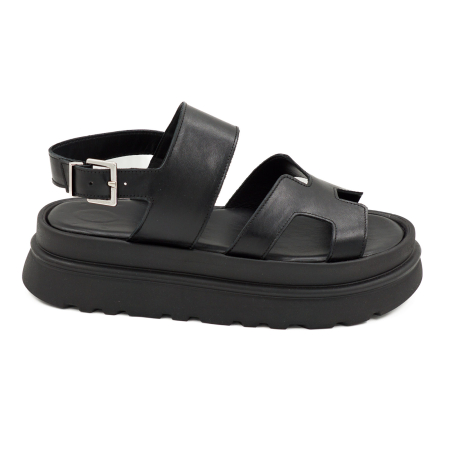 Sandale casual & sport dama - Sandale dama din piele naturala neagra, cu varf rotund si talpa 4 cm 0426-2-26