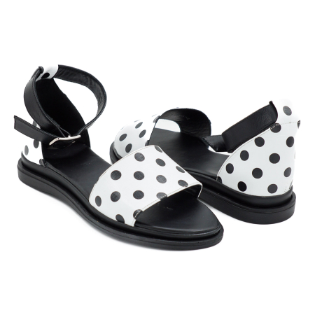 Sandale dama din piele naturala alba cu buline negre, cu varf rotund si talpa 2 cm 4721-1-26 [3]