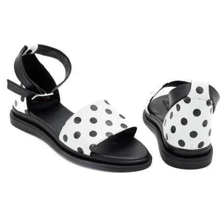 Sandale dama din piele naturala alba cu buline negre, cu varf rotund si talpa 2 cm 4721-1-26 [4]