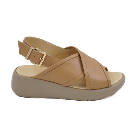 Sandale casual & sport dama - Sandale dama din piele naturala maro deschis, cu varf rotund si talpa 4 cm 0926-26