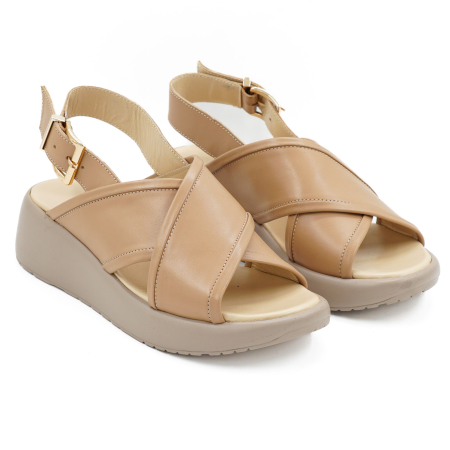 Sandale dama din piele naturala maro deschis, cu varf rotund si talpa 4 cm 0926-26 [2]