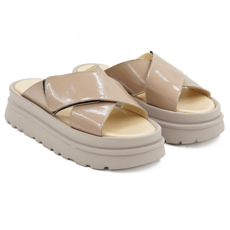 Sabot dama din piele naturala lacuita grej, cu varf rotund si talpa 4 cm 0726-26 [2]