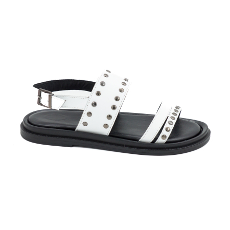 Sandale casual & sport dama - Sandale dama din piele naturala alba, cu varf rotund si talpa joasa 3 cm 1526-26