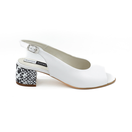 Sandale elegant & office dama - Sandale dama din piele naturala alba, cu varf rotund si toc mic gros imbracat 4 cm 1026-6-26
