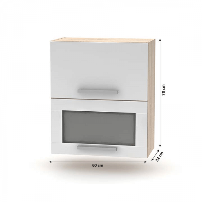 Cabinet superior batant cu sticlă 2DV, stejar sonoma/alb, NOVA PLUS NOPL-009-OH [4]
