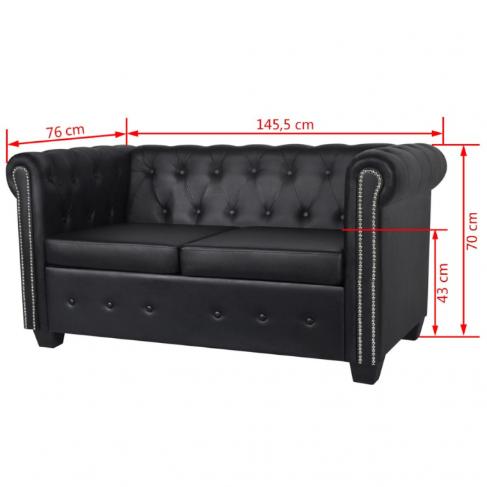 Canapea  cu 2 locuri, piele artificiala, negru,  145 x 76 x 70 cm, CHESTERFIELD [2]