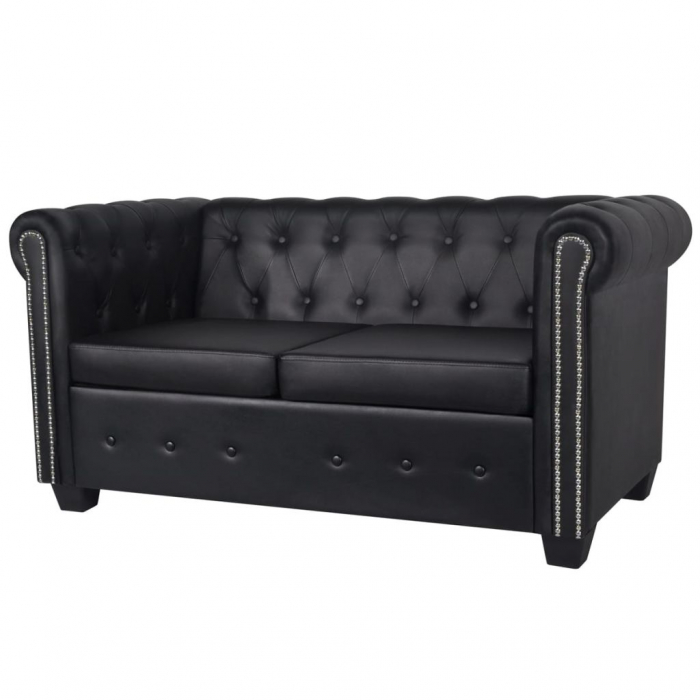 Canapea  cu 2 locuri, piele artificiala, negru,  145 x 76 x 70 cm, CHESTERFIELD [5]