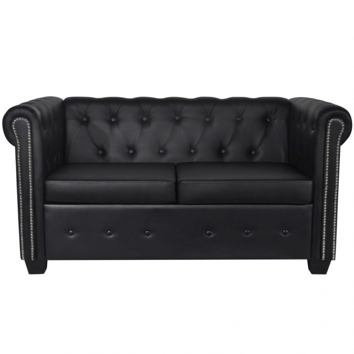 Canapea  cu 2 locuri, piele artificiala, negru,  145 x 76 x 70 cm, CHESTERFIELD [1]