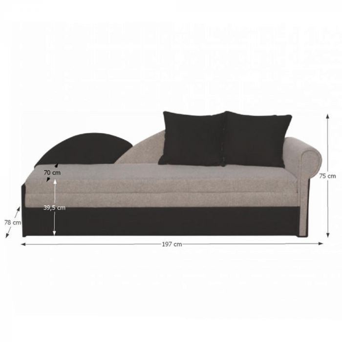 Canapea extensibila, gri/negru, model dreapta,197x78x75 cm, DIANE [3]