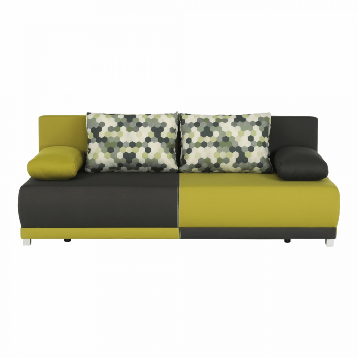 Canapea extensibilă,  gri/verde/perne cu model, SPIKER [24]
