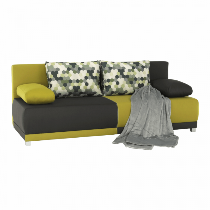 Canapea extensibilă,  gri/verde/perne cu model, SPIKER [23]