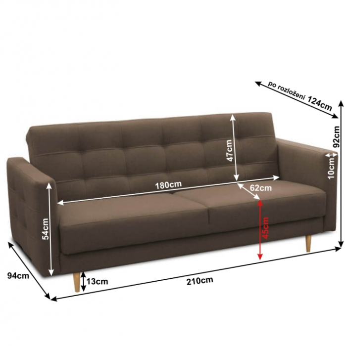 Canapea cu 3-locuri tapiţat, material ciocolatiu, AMEDIA [3]
