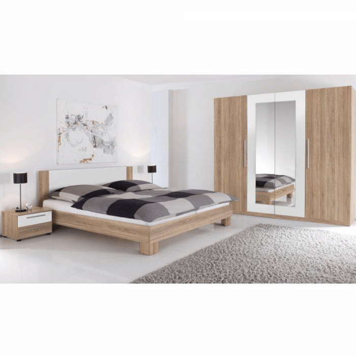 Set dormitor (dulap, pat şi 2 noptiere), stejar sonoma/ alb, MARTINA [1]