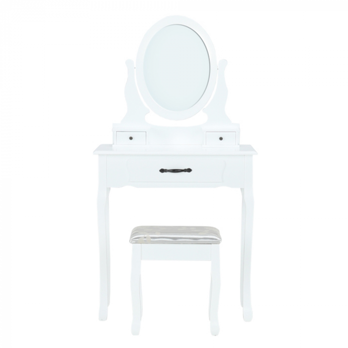 Masa de toaleta cu oglinda ovala si trei sertare cu taburete inclus. [23]