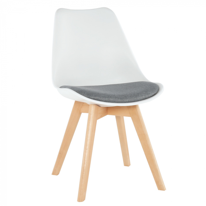 scaun modern cu sezut moale culoare alb gri [1]