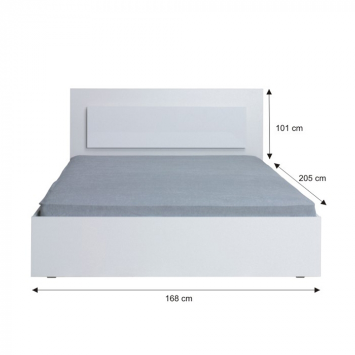 Set dormitor (dulap + pat 160x200 + 2x noptieră), alb/alb lucios HG, ASIENA [6]