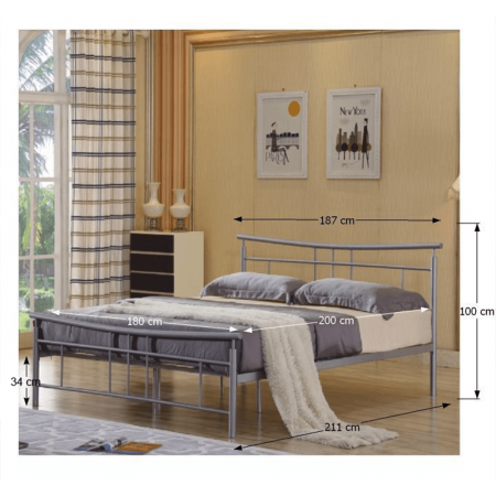 Cadru pat cu somieră, metal argintiu, 180x200, DORADO [1]