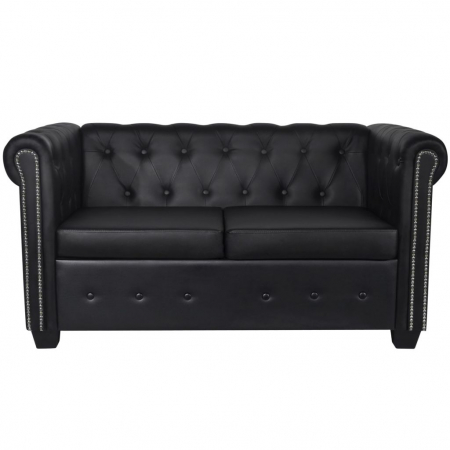 Canapea  cu 2 locuri, piele artificiala, negru,  145 x 76 x 70 cm, CHESTERFIELD [0]