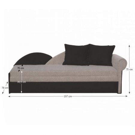 Canapea extensibila, gri/negru, model dreapta,197x78x75 cm, DIANE [2]