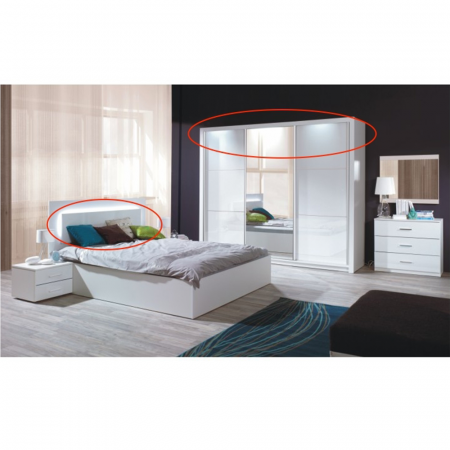 Set dormitor (dulap + pat 160x200 + 2x noptieră), alb/alb lucios HG, ASIENA [4]