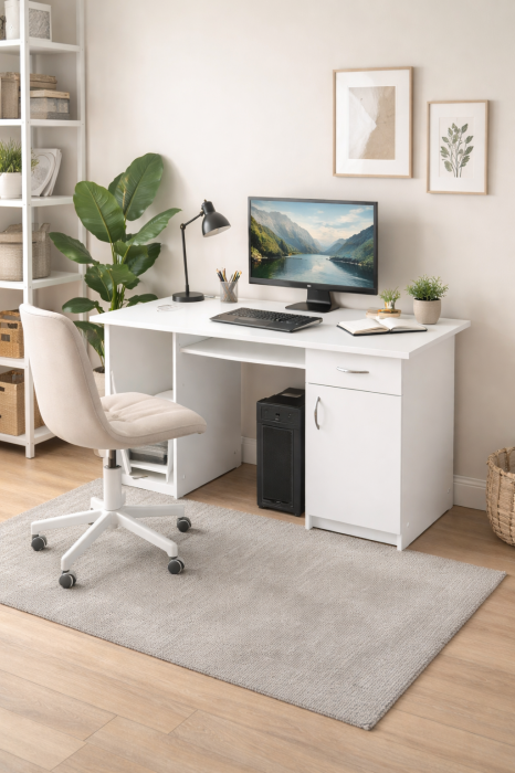 Birou calculator alb modern cu sertar și spațiu depozitare [4]