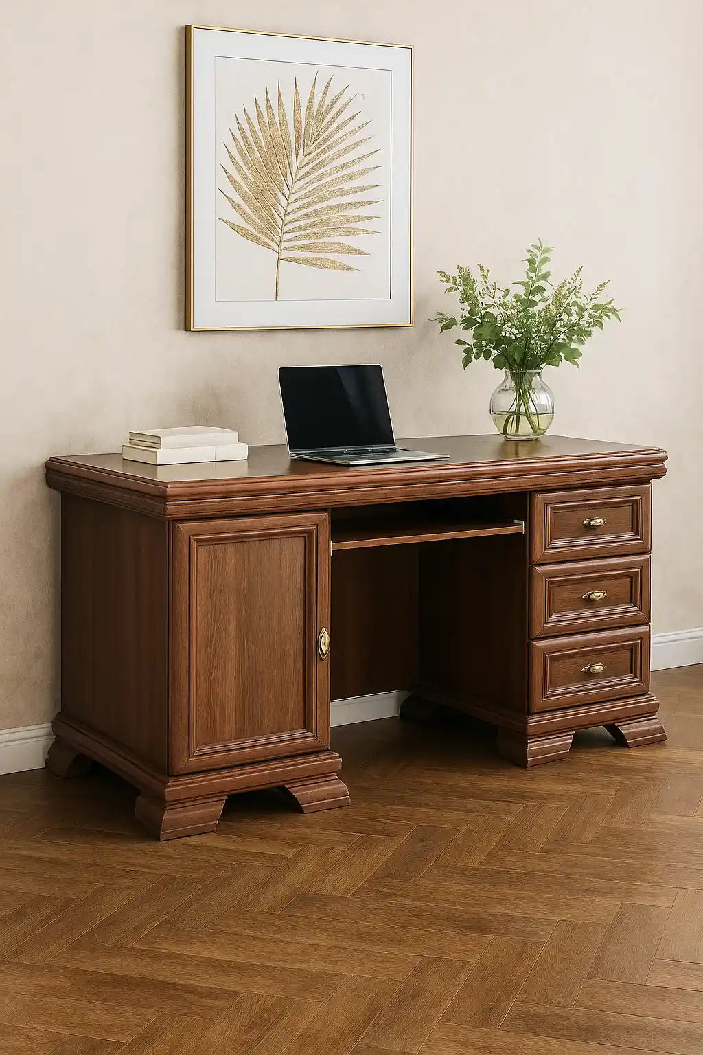 birou cu usa si sertar, spatii depozitare culoare nuc ideal pentru birou si home office [2]