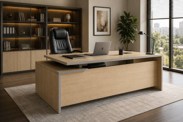 Birou Managerial 180 cm pentru Spații Executive – Stejar Sonoma [5]