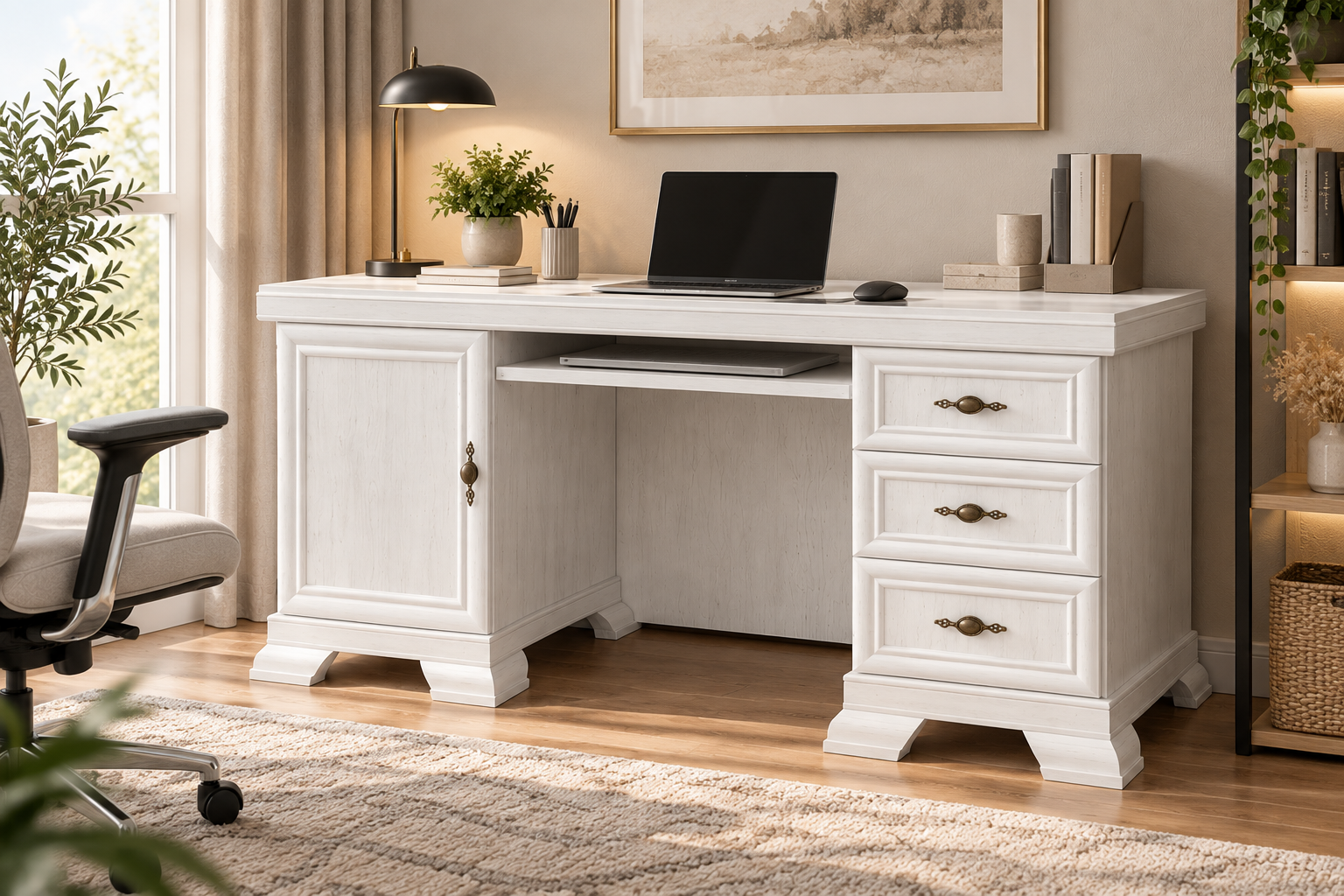Birou premium cu ușă, 3 sertare și poliță pentru tastatură – Pin Andersen [3]