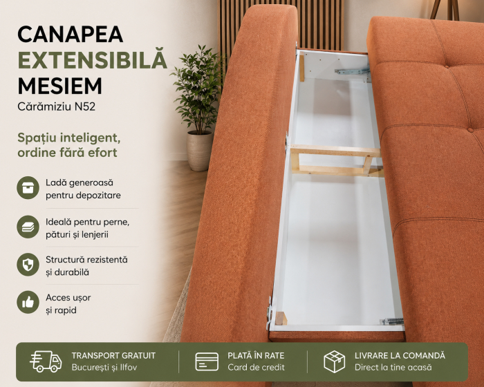 Canapea extensibila Mesiem 3 locuri cu lada depozitare stofă caramiziu N52 [3]