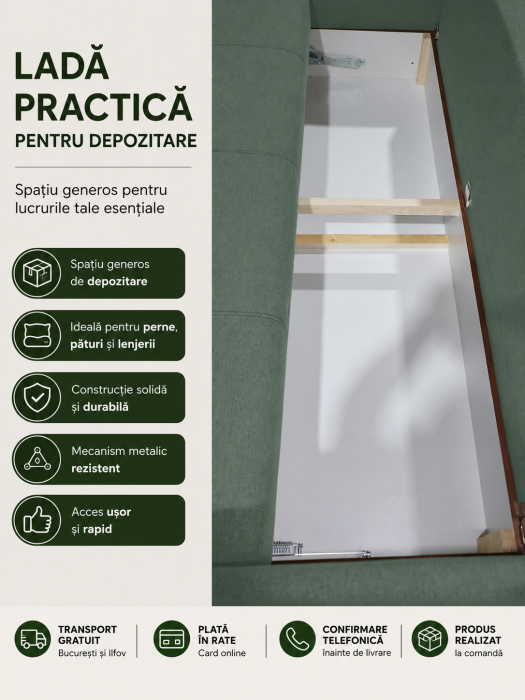 Canapea extensibilă verde pentru living cu suprafață de dormit 140x190 cm [3]