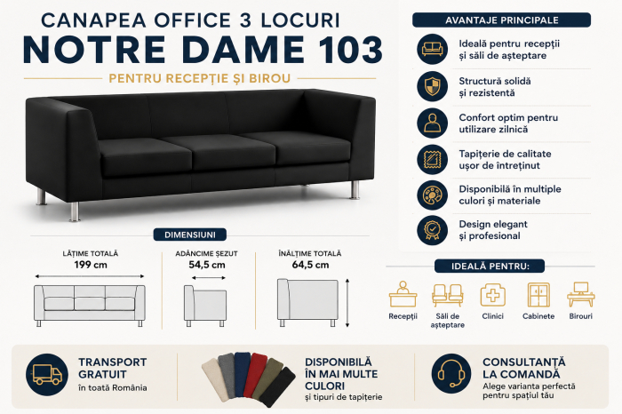 Canapea Office 3 Locuri Notre Dame 103 – Mobilier Recepție [2]