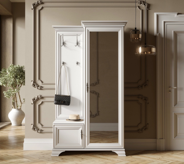 Cuier hol cu dulap si rafturi PPK 110P alb MDF patinat [3]