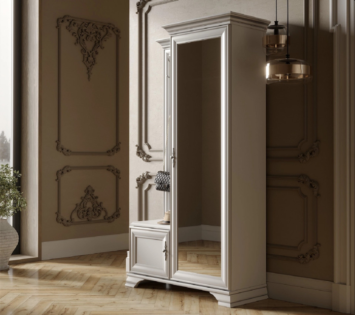 Cuier hol cu dulap si rafturi PPK 110P alb MDF patinat [4]