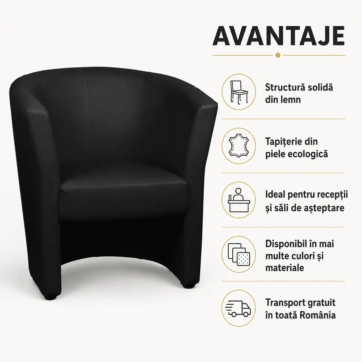 Demifotoliu Vizitator Negru din Piele Ecologică pentru Recepție și Birou [3]