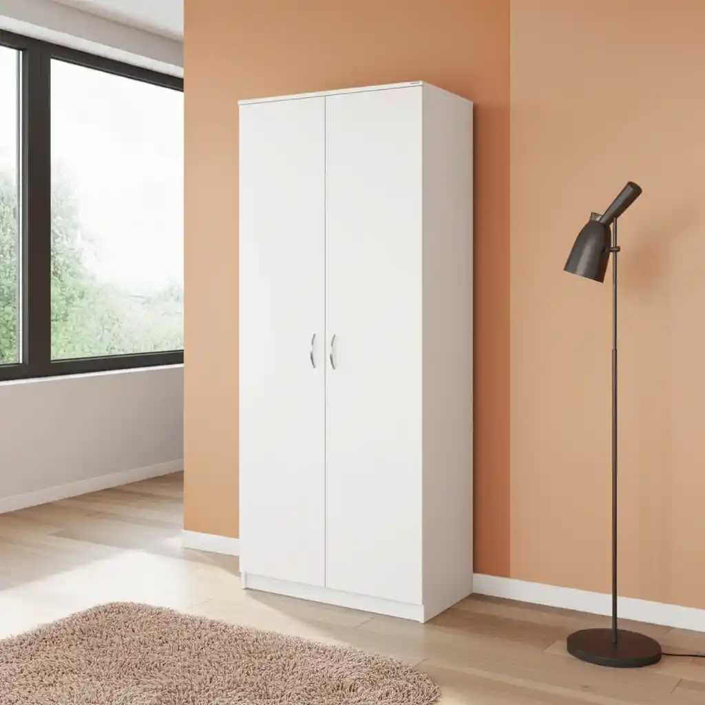 Dulap alb cu 2 uși și bară pentru haine 200x80x52 cm [4]