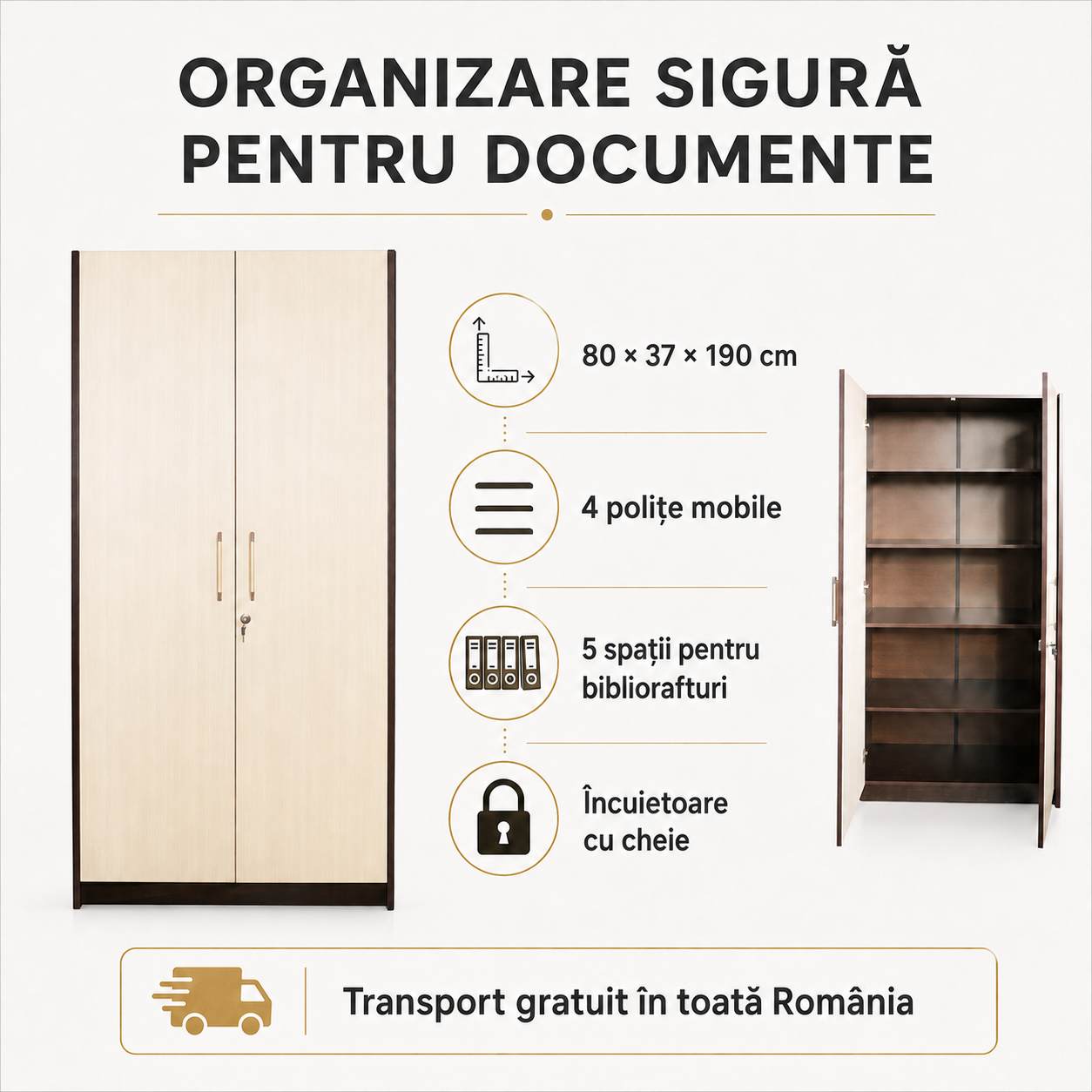 Dulap birou documente Wenge & Ladin – cu încuietoare, 4 polițe și spații pentru bibliorafturi [3]