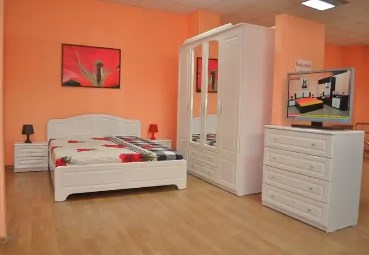 Dormitor Sara – Set mobilier modern cu pat 140x200 cm, dulap și noptieră albe [3]