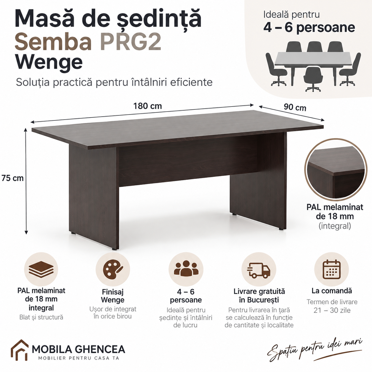 Masă de ședință Semba PRG2 Wenge 180 × 90 cm [2]