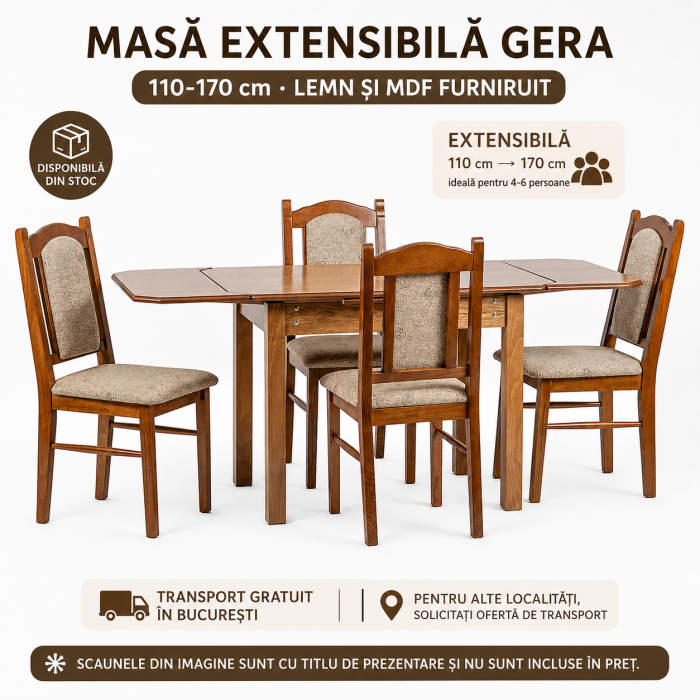 Masă extensibilă Gera 110-170 cm din lemn și MDF furniruit [2]