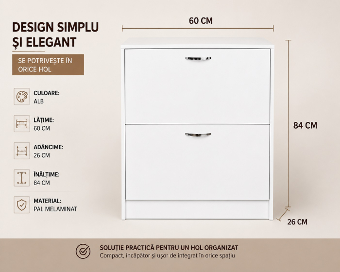 Pantofar alb compact cu 2 uși – ideal pentru holuri mici [3]