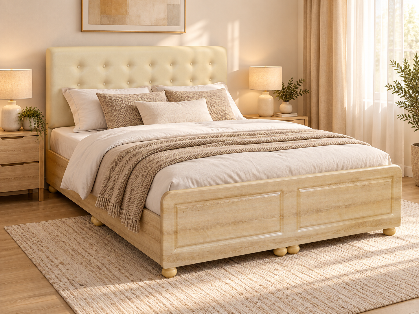 Pat matrimonial 140 × 200 cm cu tăblie tapițată și ladă – Sonoma [2]