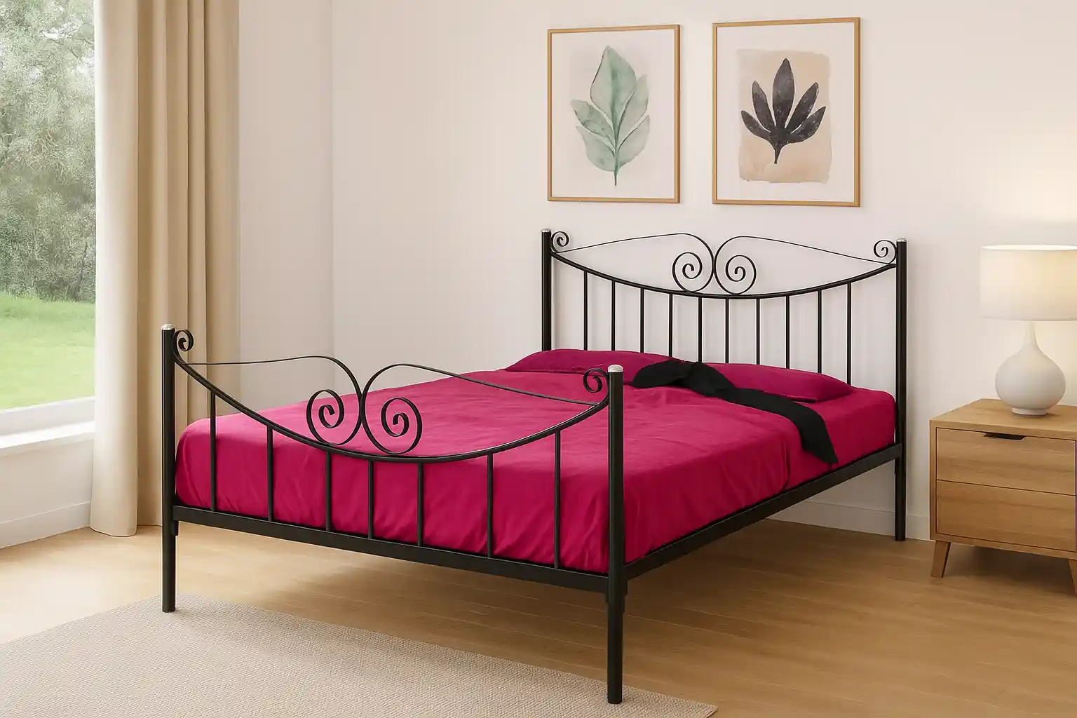 pat matrimonial pe structura metalica cu lamele din lemn, culoare negru [3]
