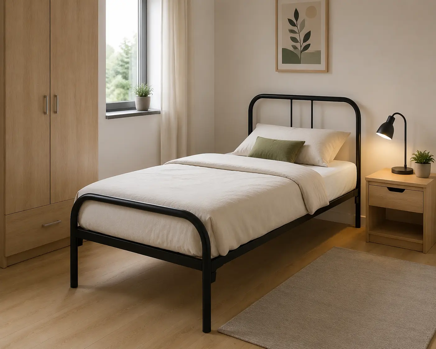 Pat metalic single 100x200 cm cu somieră din lamele de fag – alb, gri sau negru [4]