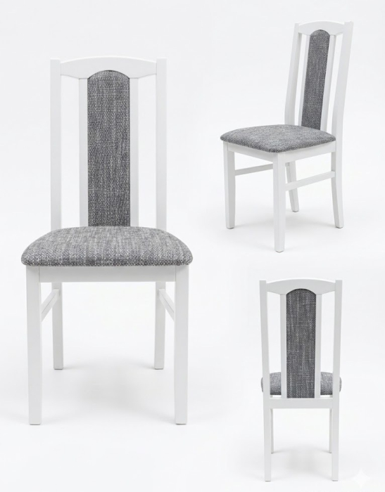 Scaun de bucătărie Vlad din lemn alb cu stofă gri [4]