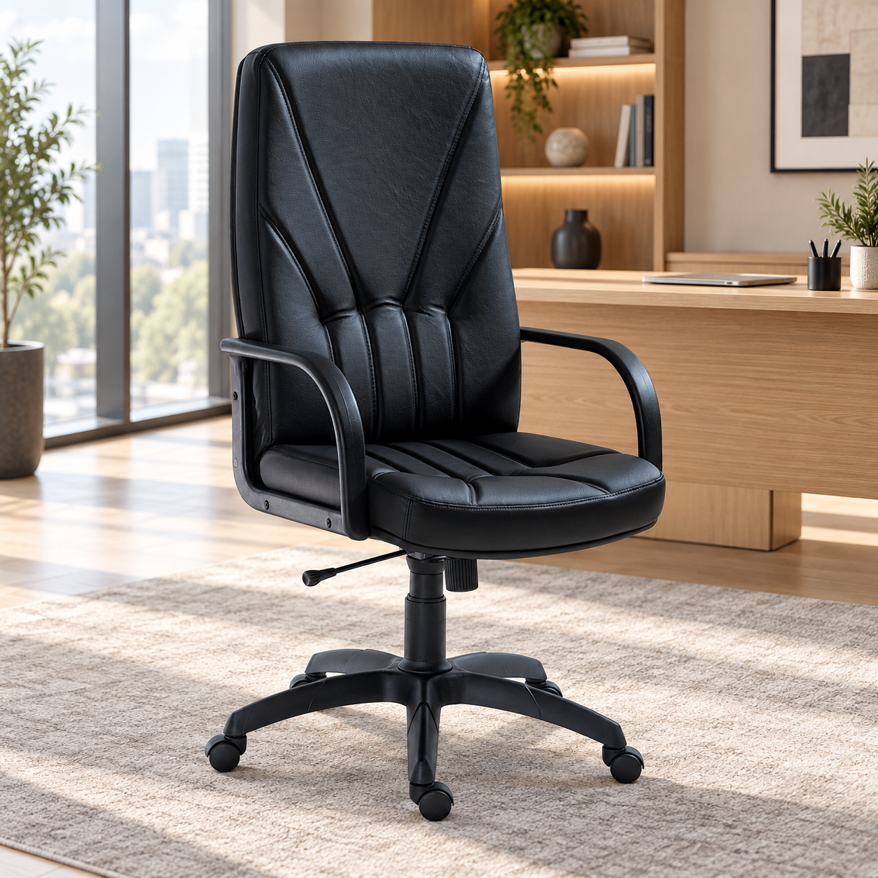 Scaun directorial 5500 cu piele ecologică neagră Arizona Black [3]