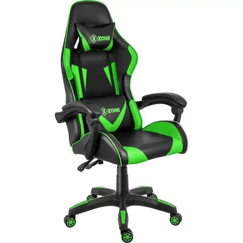 Scaun gaming rotativ Semba XZone, finisaj negru și verde, cu design ergonomic și brate capitonate. [1]