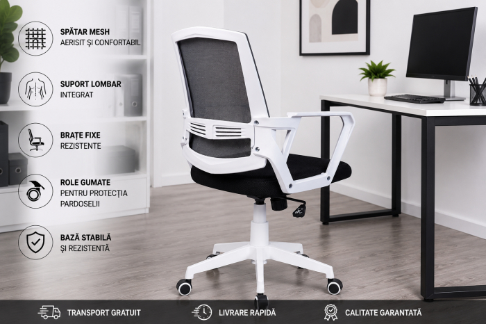 Scaun Ergonomic Alb cu Spătar Mesh pentru Birou și Studiu [2]