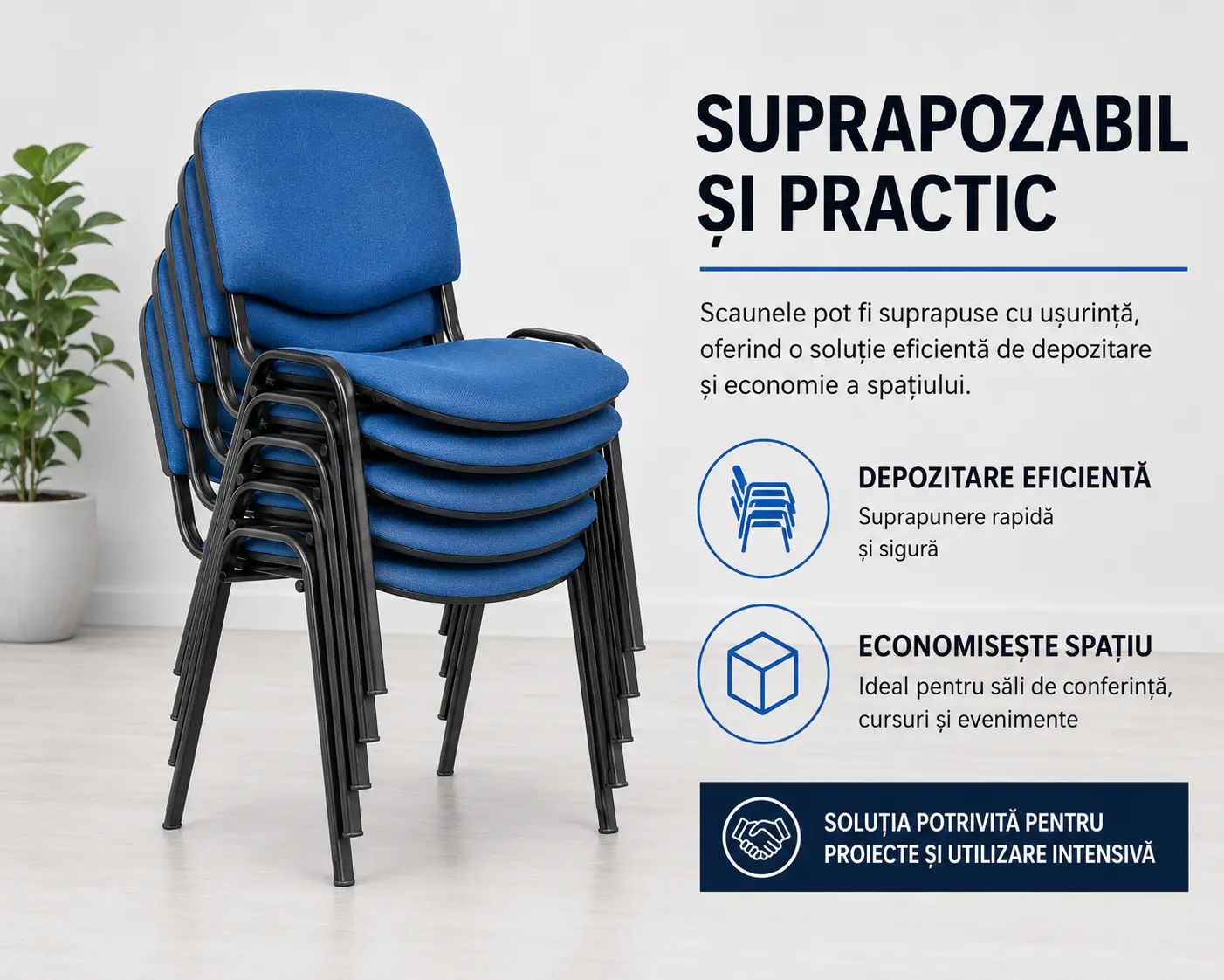caun vizitator suprapozabil albastru cu cadru metalic negru pentru conferințe și evenimente [3]