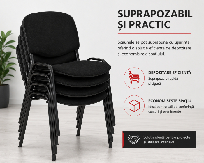 Scaun Vizitator Suprapozabil Negru pentru Conferințe și Săli de Ședințe [3]